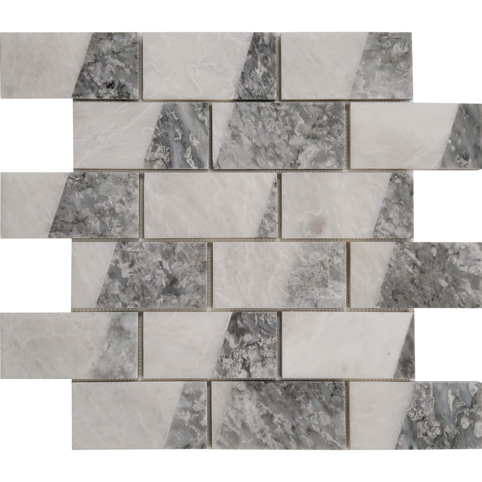 2x4 Parallel Bar Mosaic Alaska White With Chelsea Marble Polished 