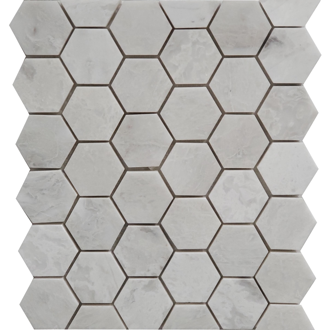 2 inch Hexagon Mosaic Alaska White Marble Polished 