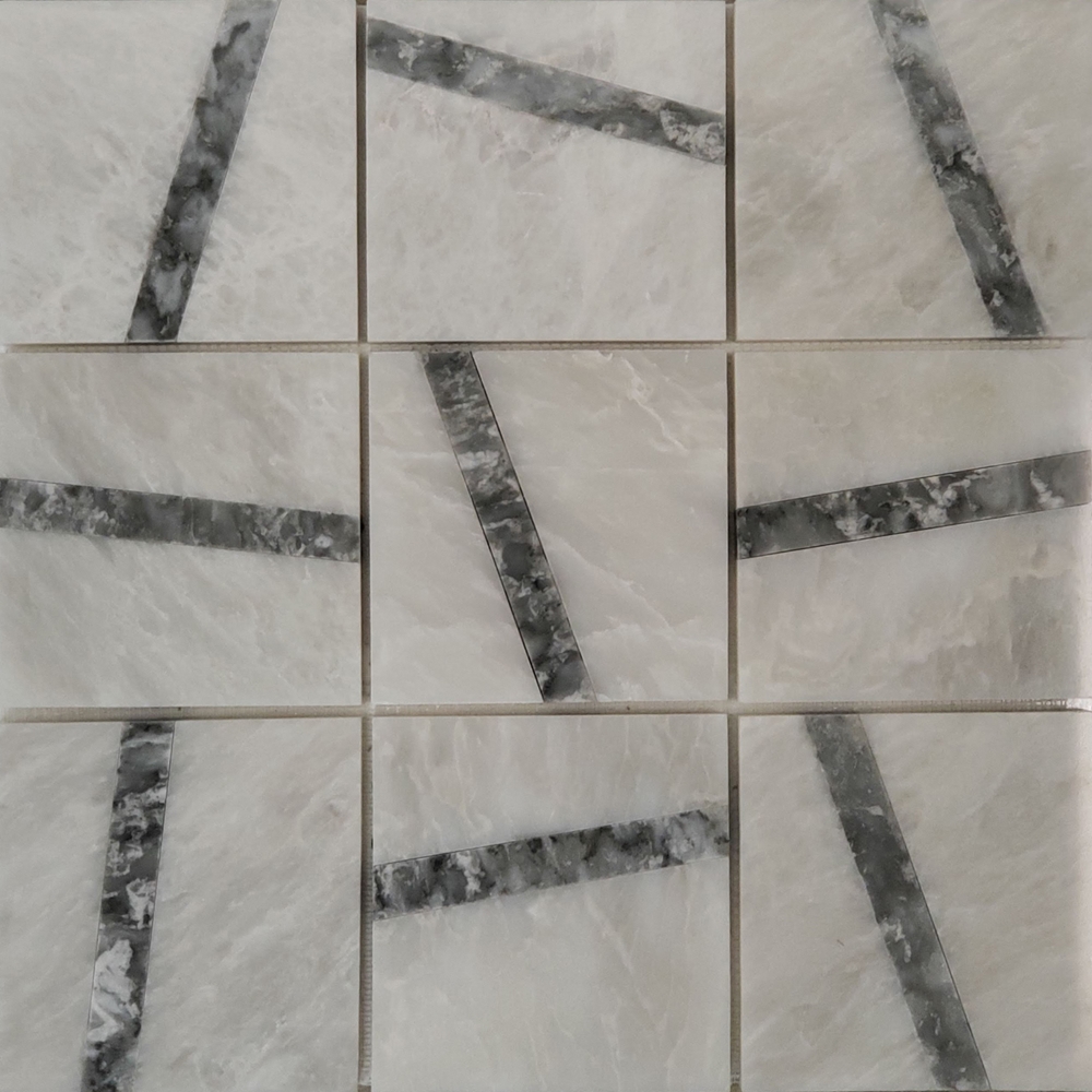 4x4 Cross Lines Mosaic Alaska White With Chelsea Marble Polished  