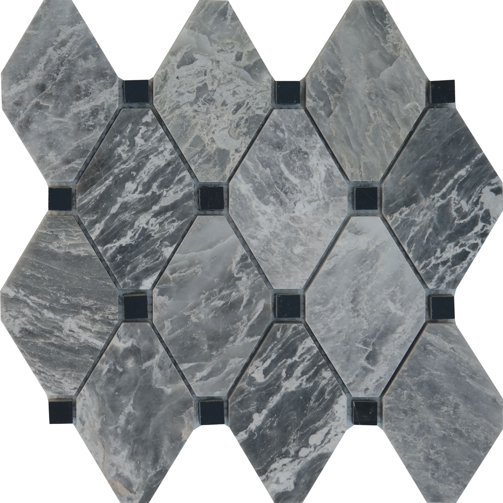 Diamond Mosaic Atlantic Grey With Black Dot Marble Polished 