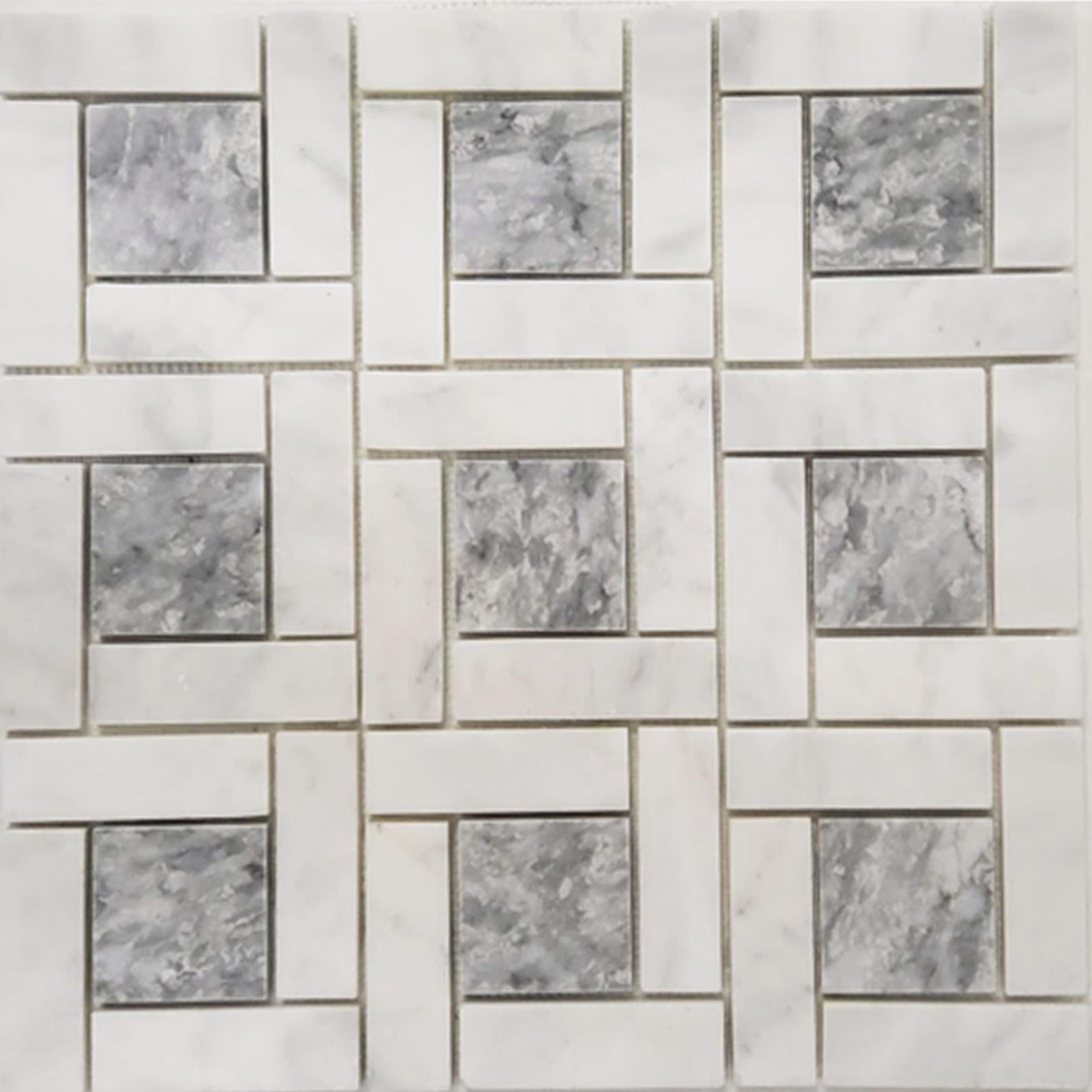 Pinwheel Mosaic Bianco Imperial With Grey Dot Marble Polished 