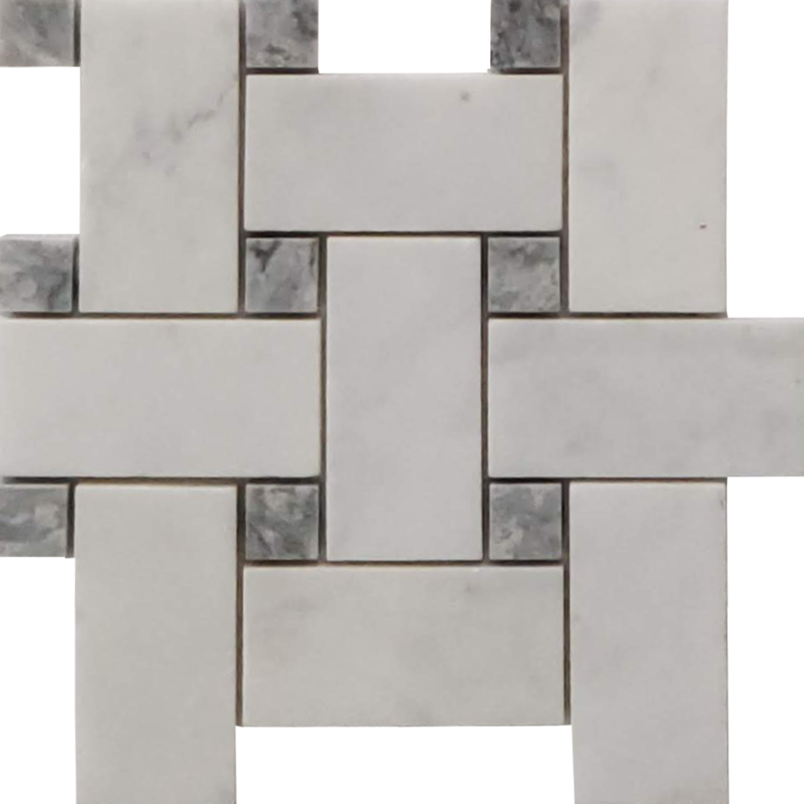 Big Basketweave Mosaic Bianco Imperial With Grey Dot Marble Polished 