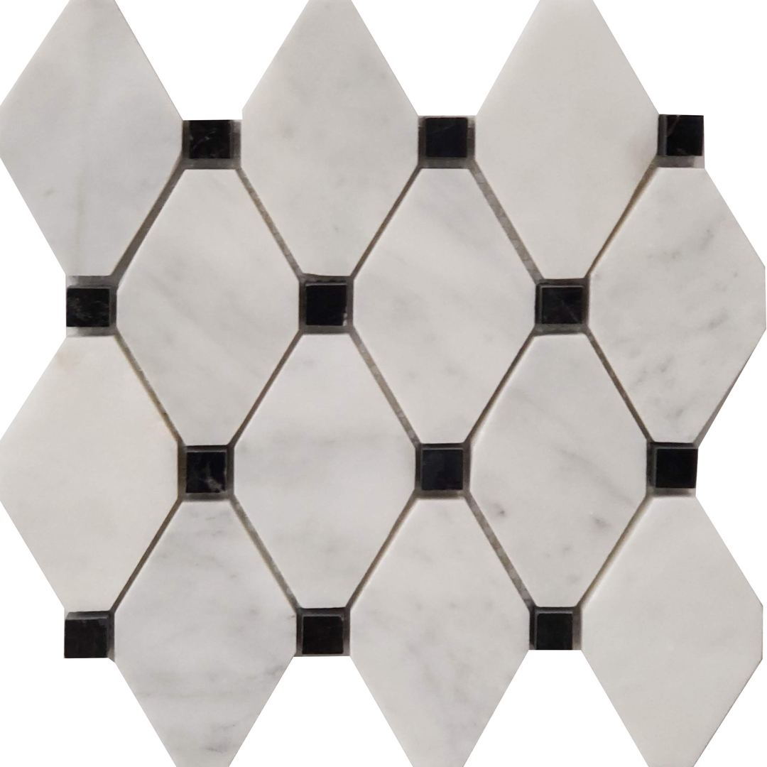Diamond Mosaic Bianco Imperial With Black Dot Marble Polished 