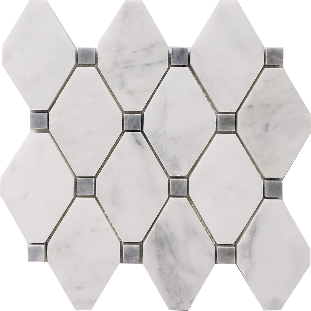 Diamond Mosaic Bianco Imperial With Grey Dot Marble Polished 