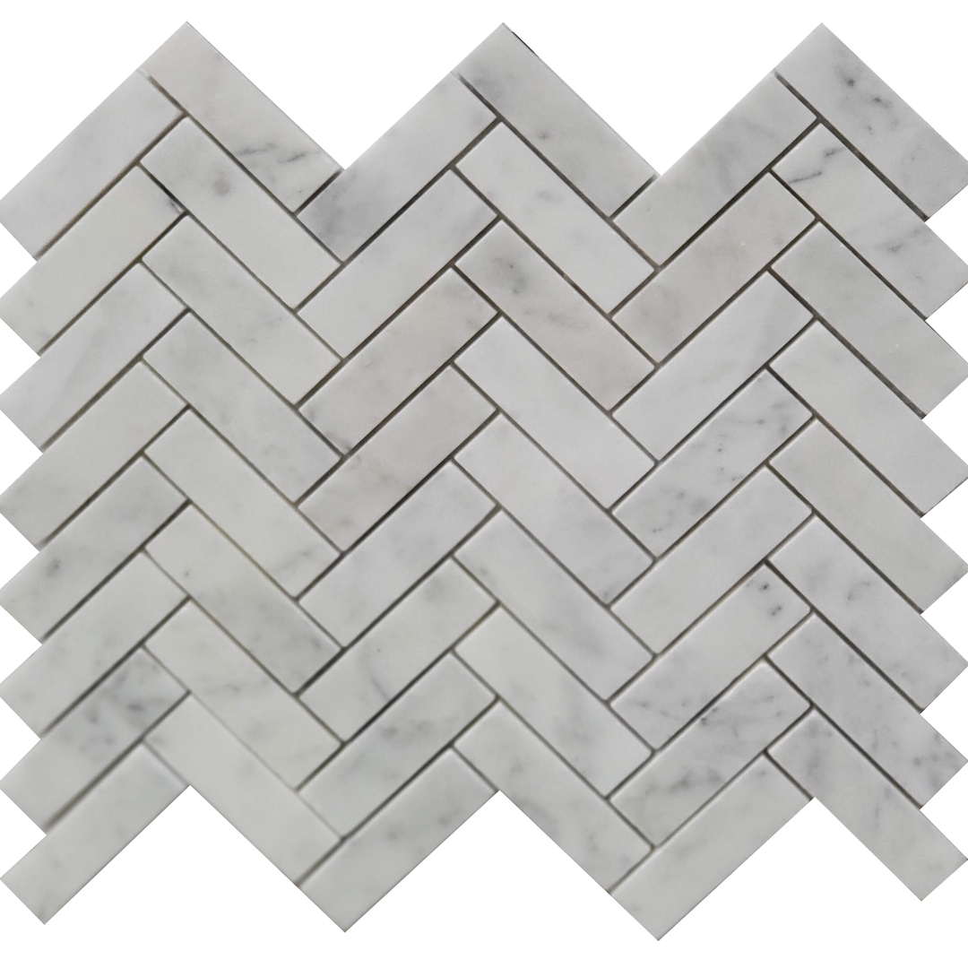 1x3 Herringbone Mosaic Bianco Imperial Marble Polished 