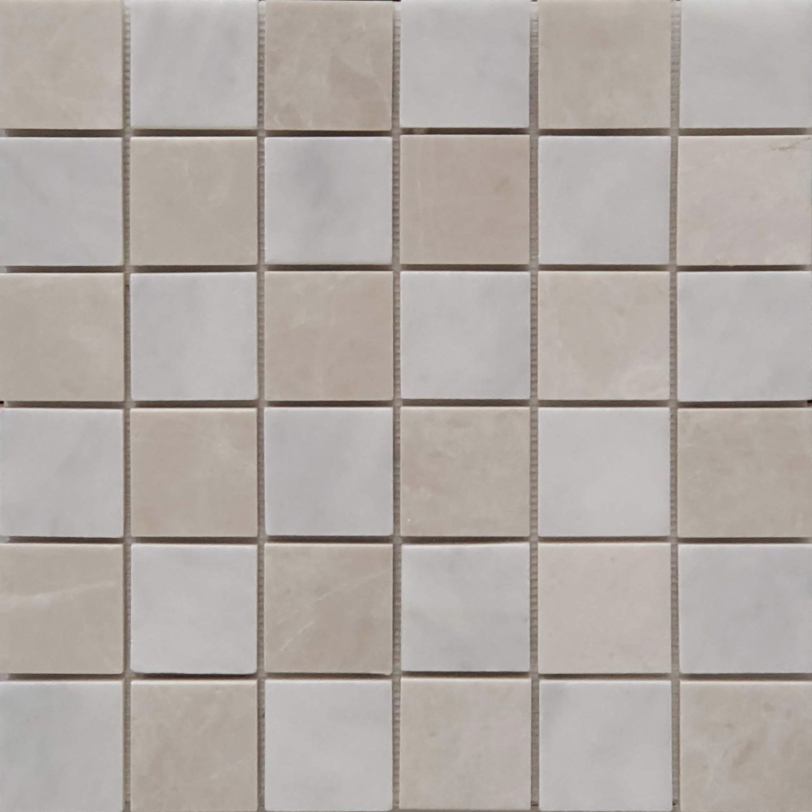 2x2 Checkerboard Mosaic Bianco Imperial Bottichino Marble Polished 