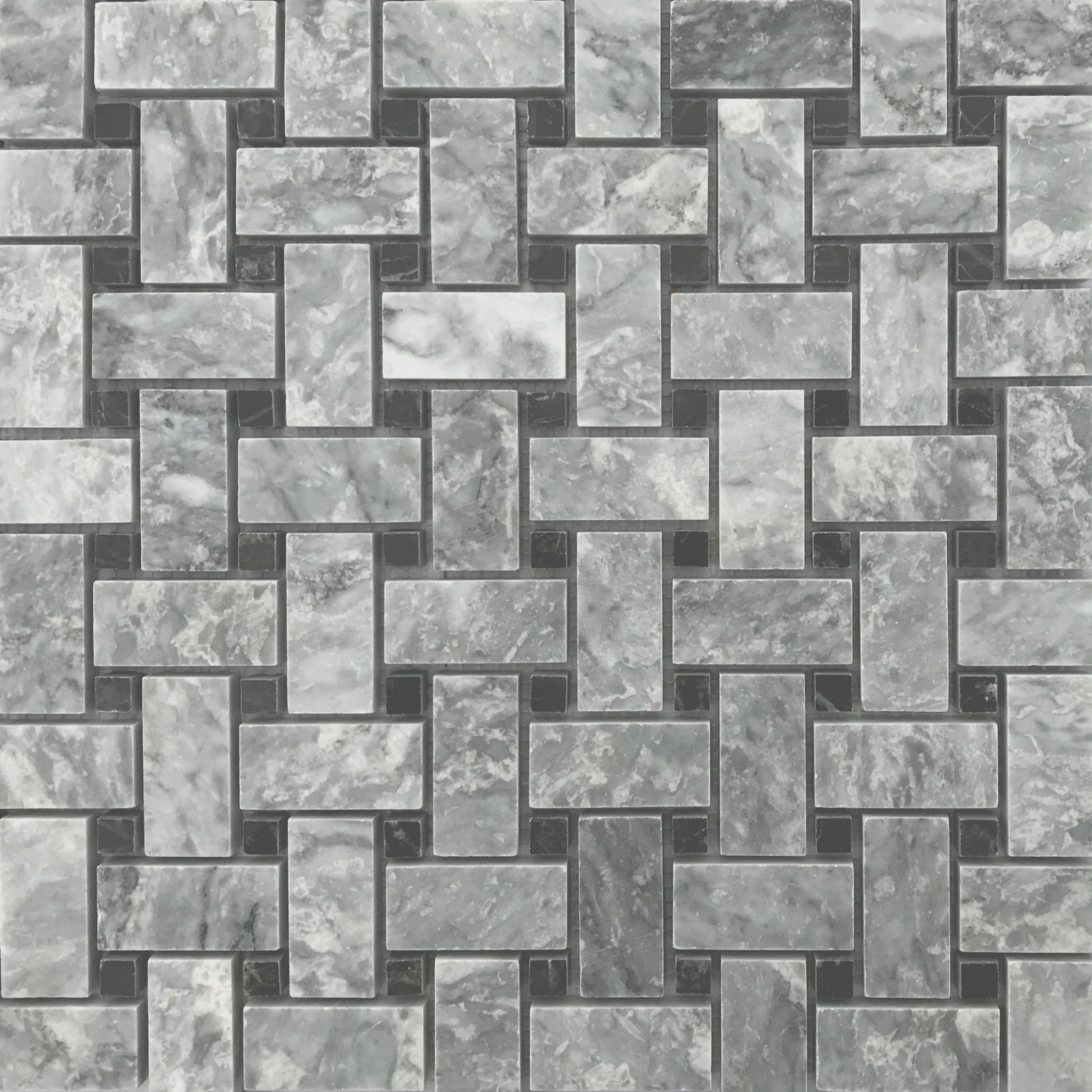 Basketweave Mosaic Chelsea Grey With Black Dot Marble Polished 