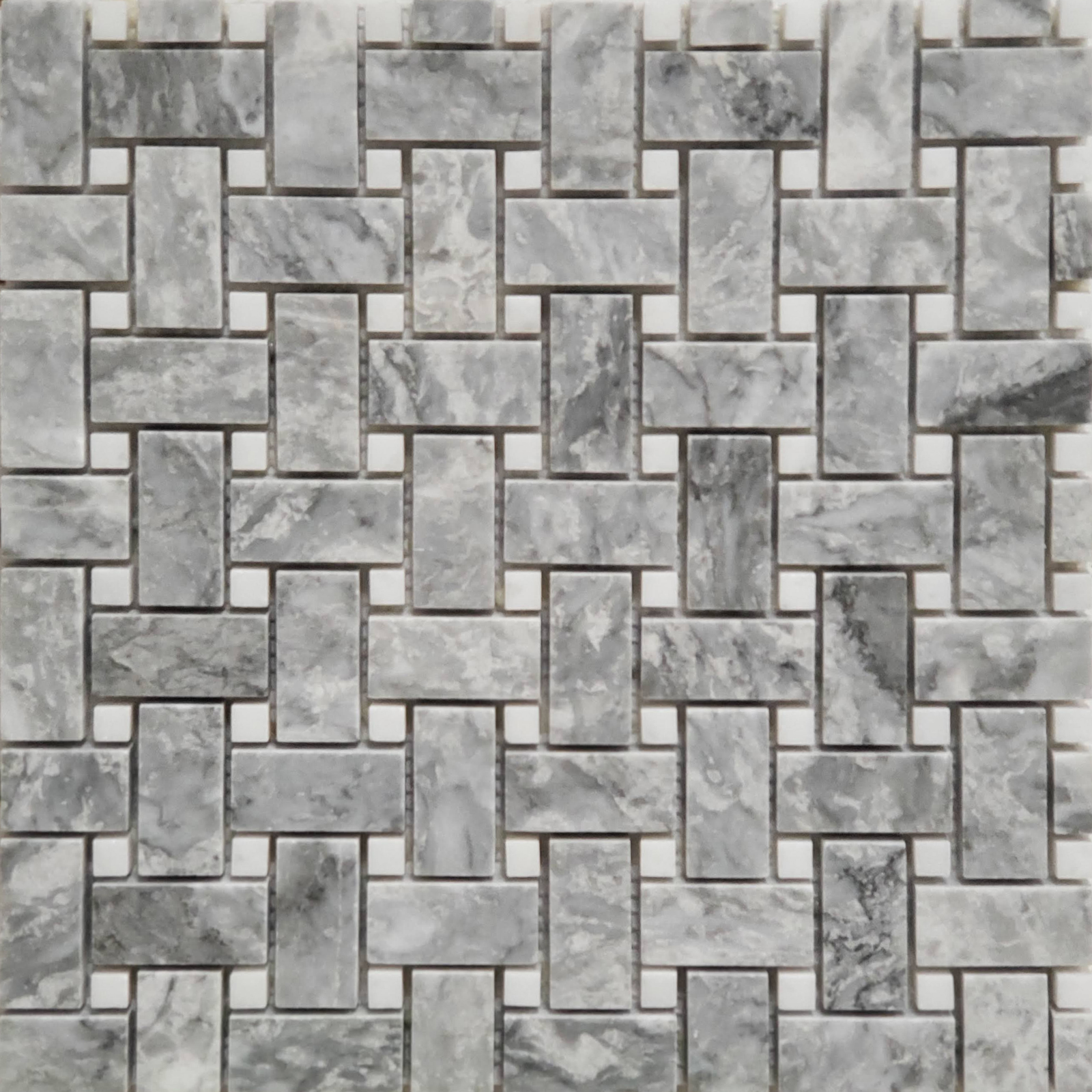 Basketweave Mosaic Chelsea Grey With White Dot Marble Polished 