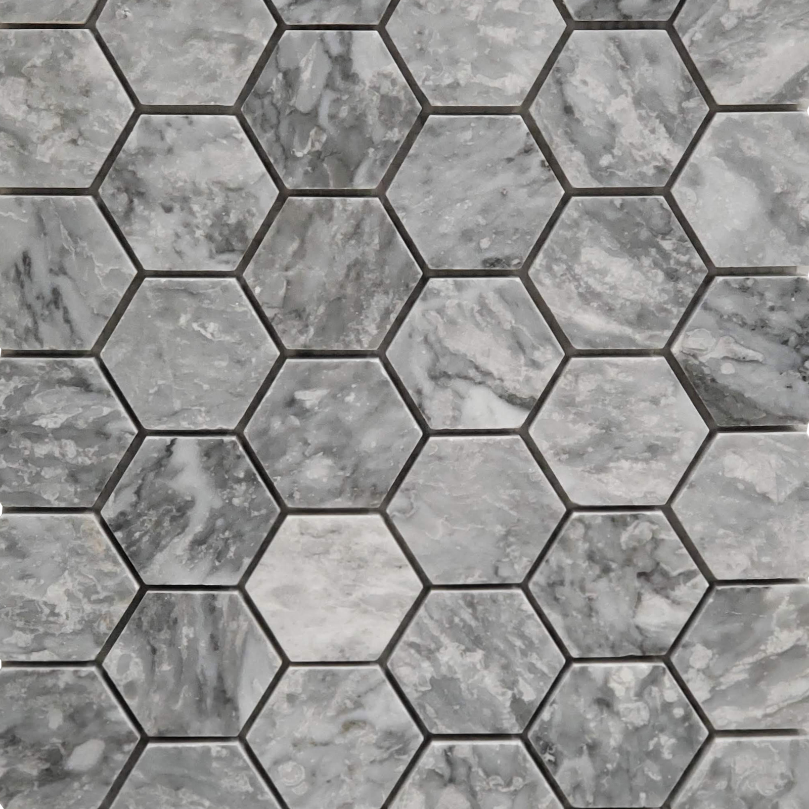 2 inch Hexagon Mosaic Chelsea Grey Marble Polished 