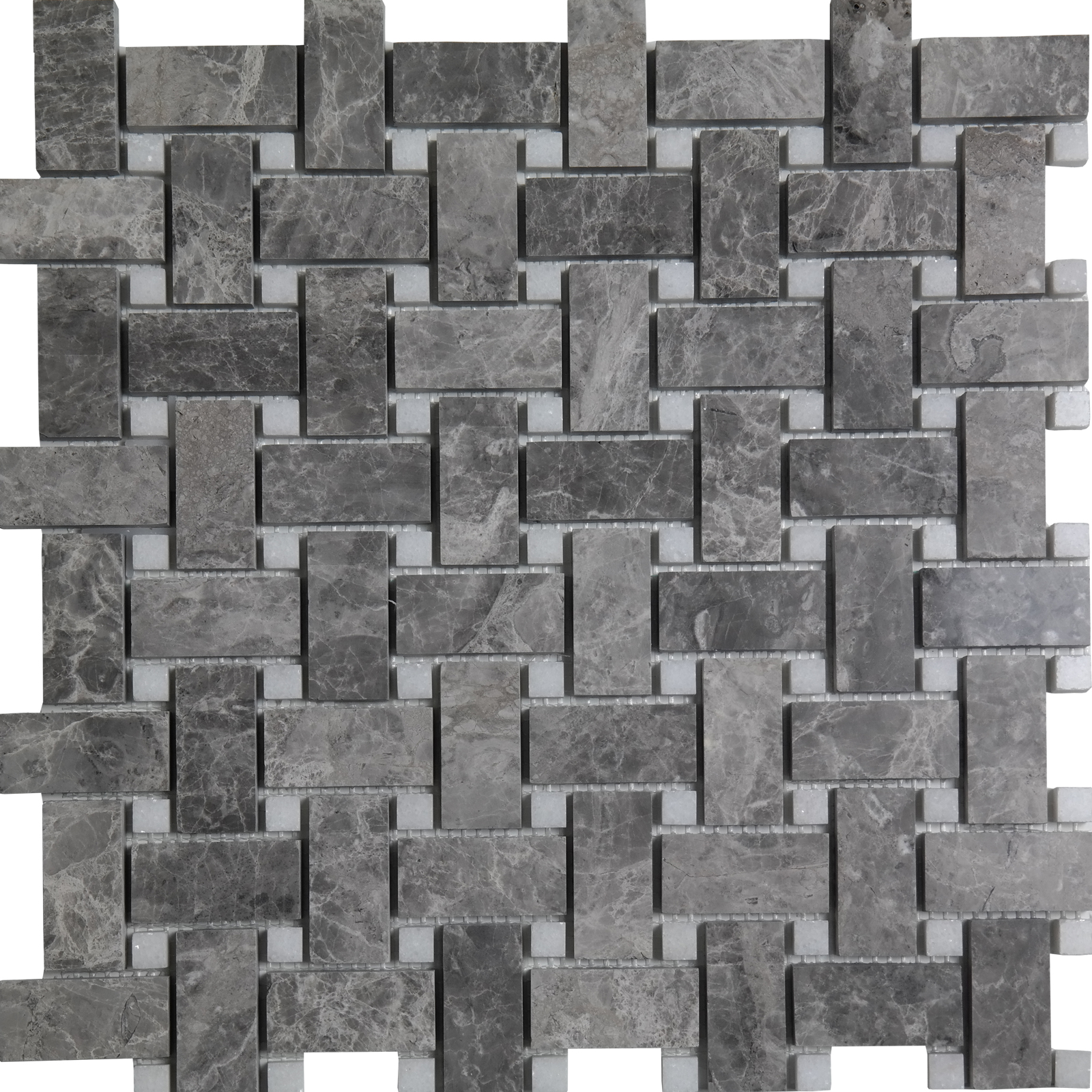 Basketweave Mosaic Cosmos Grey With White Dot Marble Polished 