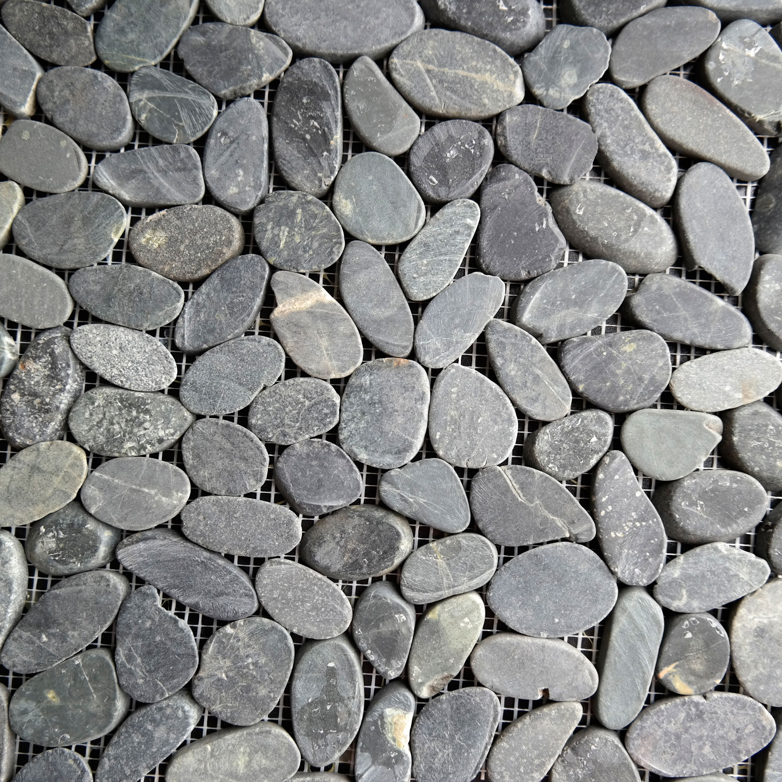 Sliced Pebble Mosaic Black Stone Honed  