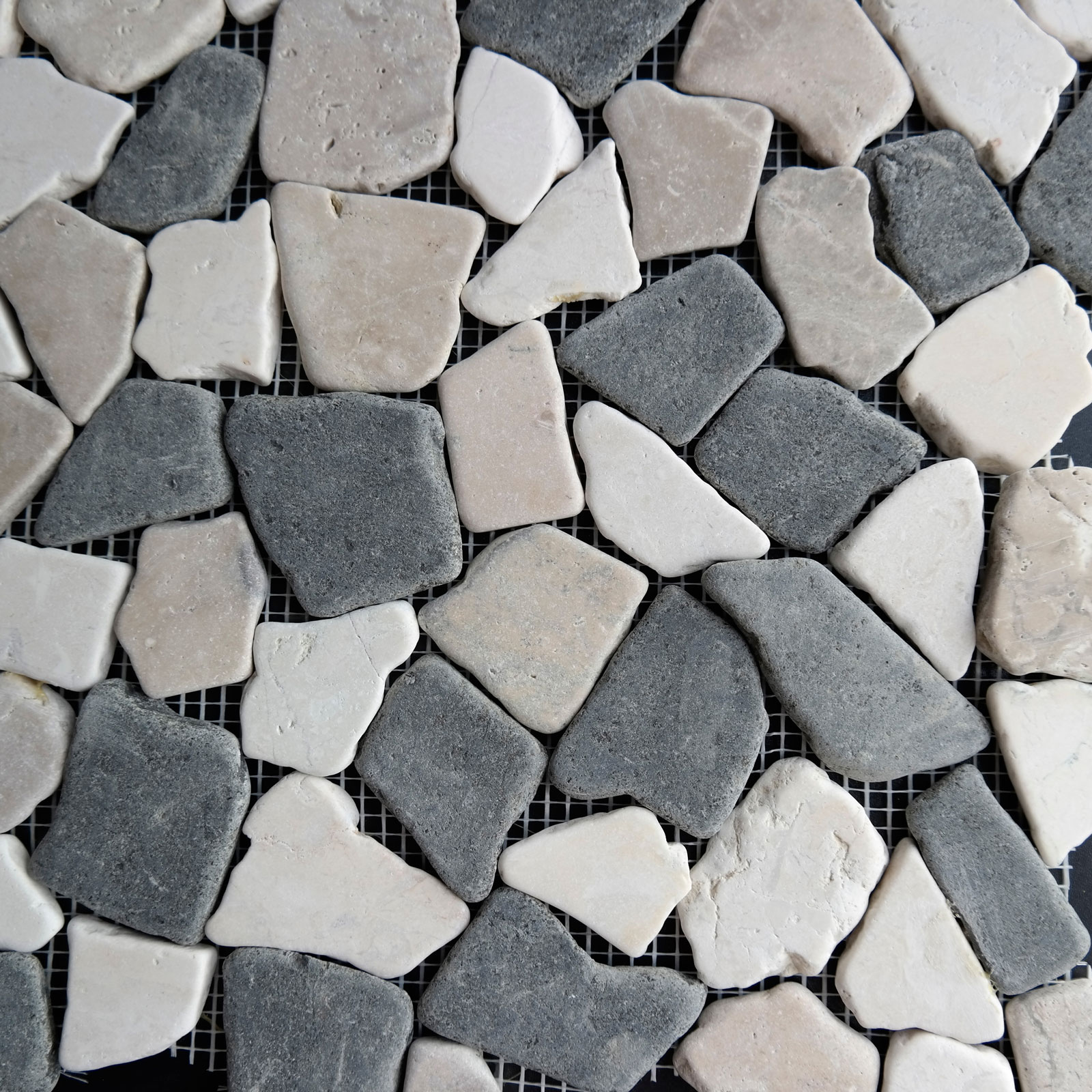 Flat Pebble Mosaic Beige Brown Black Stone Honed 