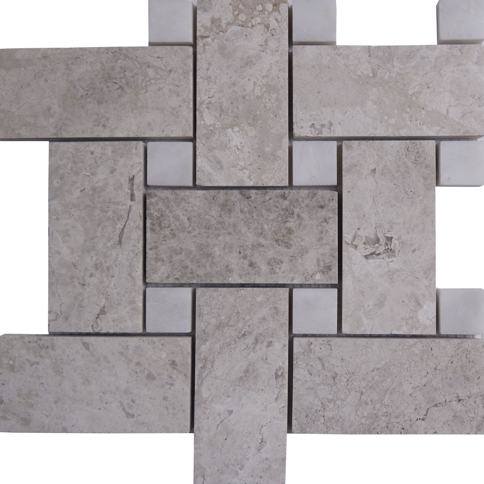 Big Basketweave Mosaic Silver Shadow With White Dot Marble Polished 