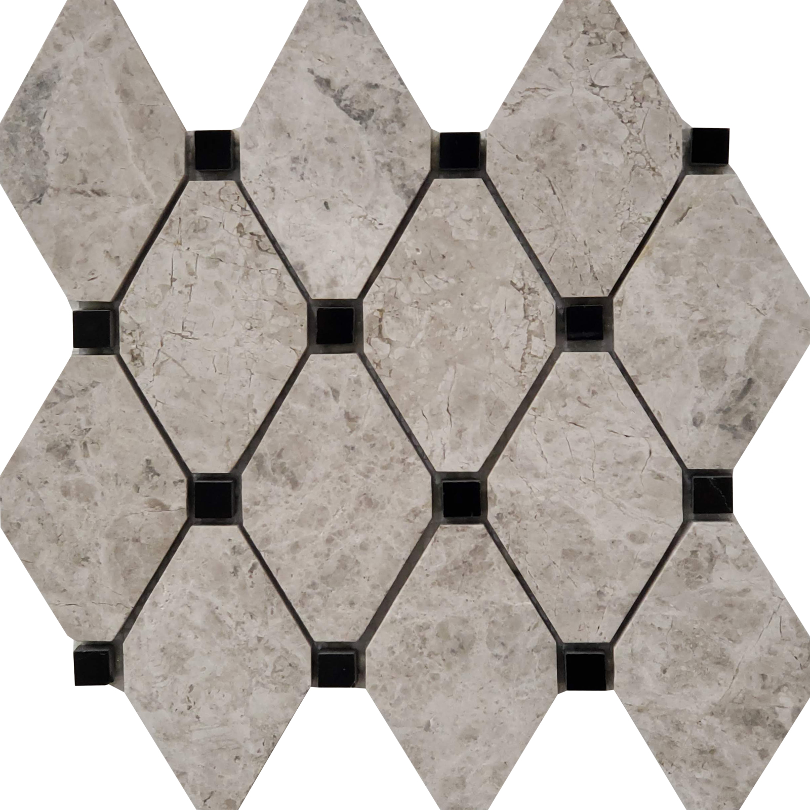 Diamond Mosaic Silver Shadow With Black Dot Marble Polished 