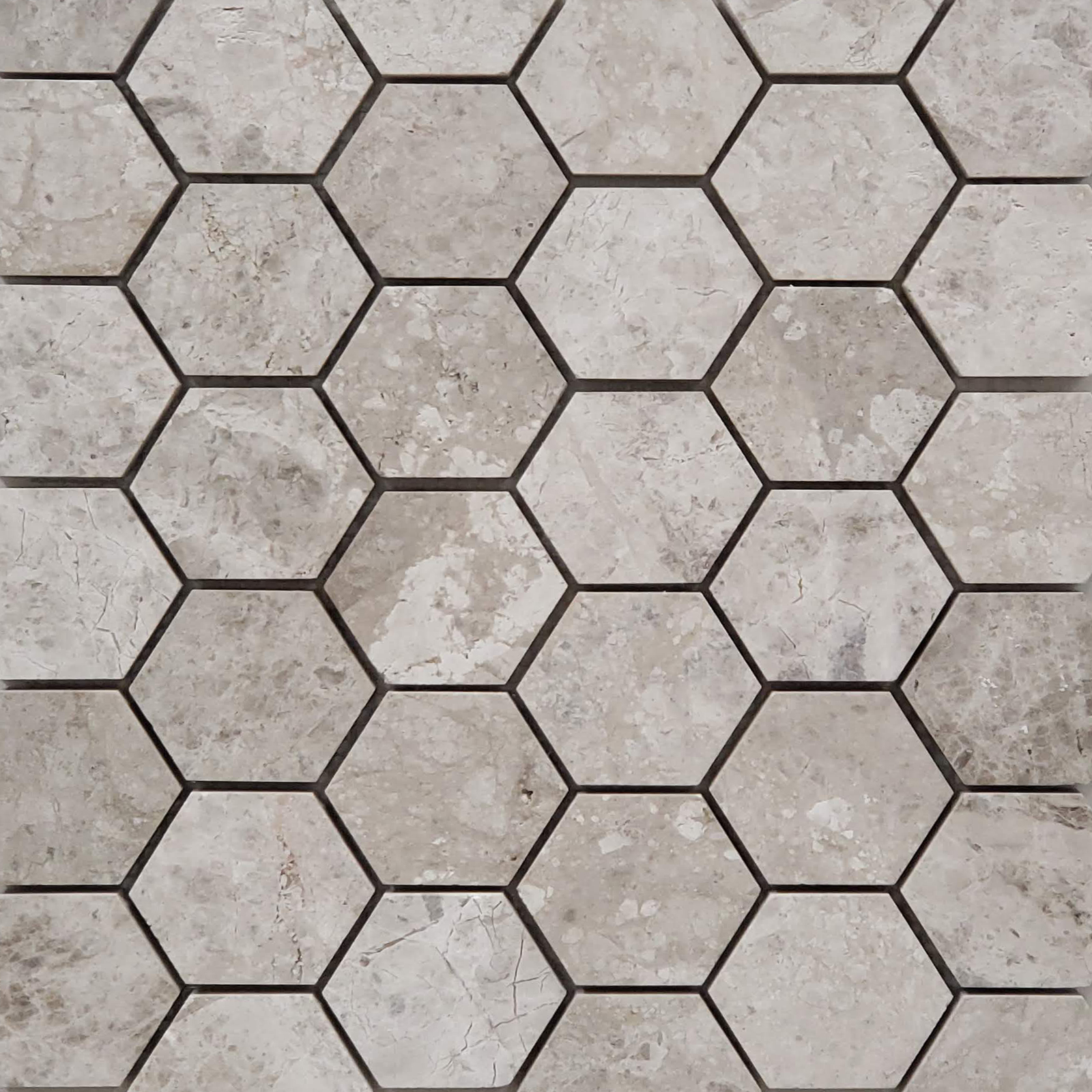 2 inch Hexagon Mosaic Silver Shadow Marble Polished 