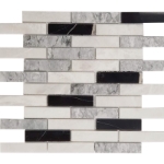 1x4 Mosaic Alaska-Chelsea-Black Marble Polished 