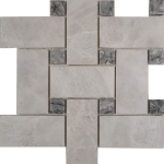 Big Basketweave Mosaic Alaska White With Grey Dot Marble Polished 
