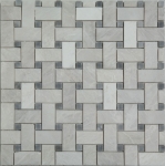Basketweave Mosaic Alaska White With Grey Dot Marble Polished 