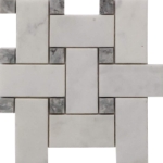Big Basketweave Mosaic Bianco Imperial With Grey Dot Marble Polished 