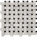 Basketweave Mosaic Bianco Imperial With Black Dot Marble Polished 