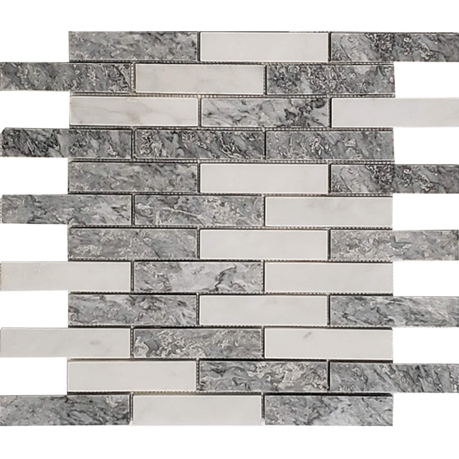1x4 Mosaic Chelsea Grey-Bianco Imperial Marble Polished 