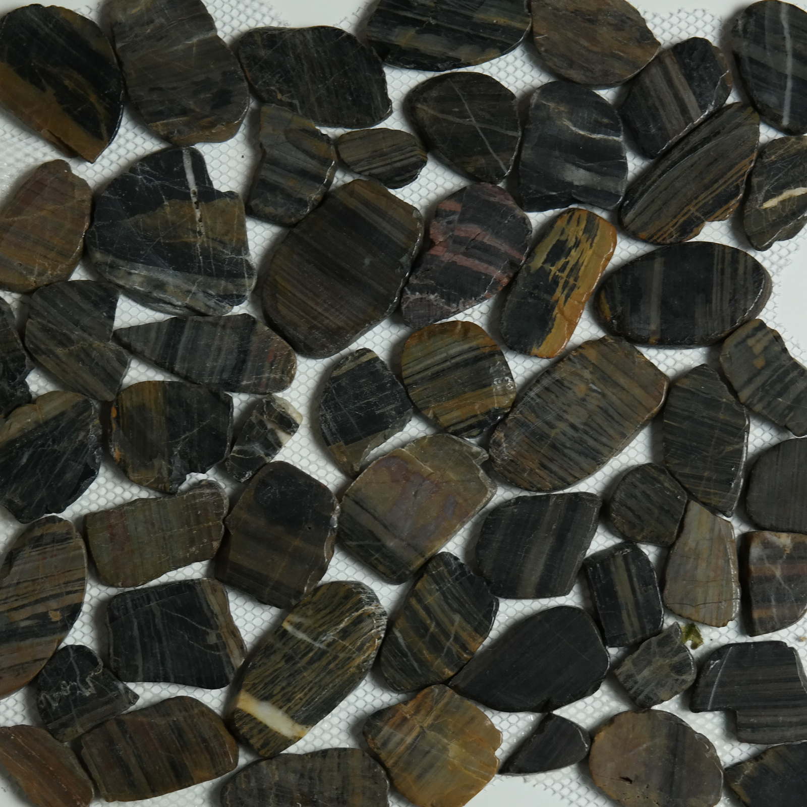 Sliced Pebble Mosaic Brown Black Stone Polished  
