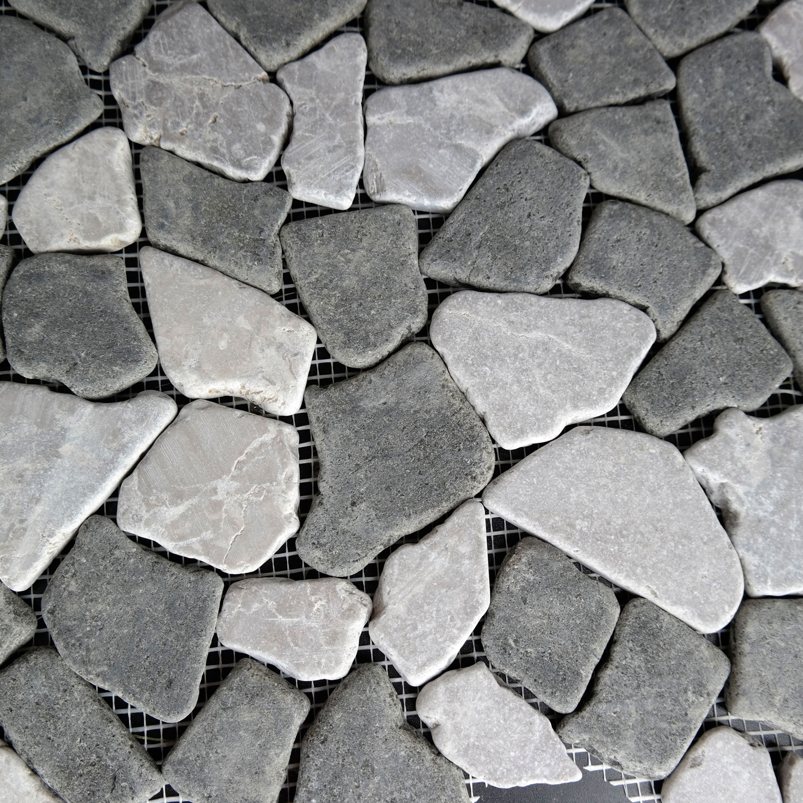 Flat Pebble Mosaic Grey Black Stone Honed  