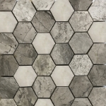 2 inch Hexagon Mosaic Silver Marlin With White Marble Polished 