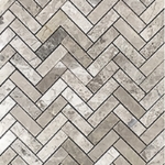1x3 Herringbone Mosaic Silver Marlin Marble Polished 