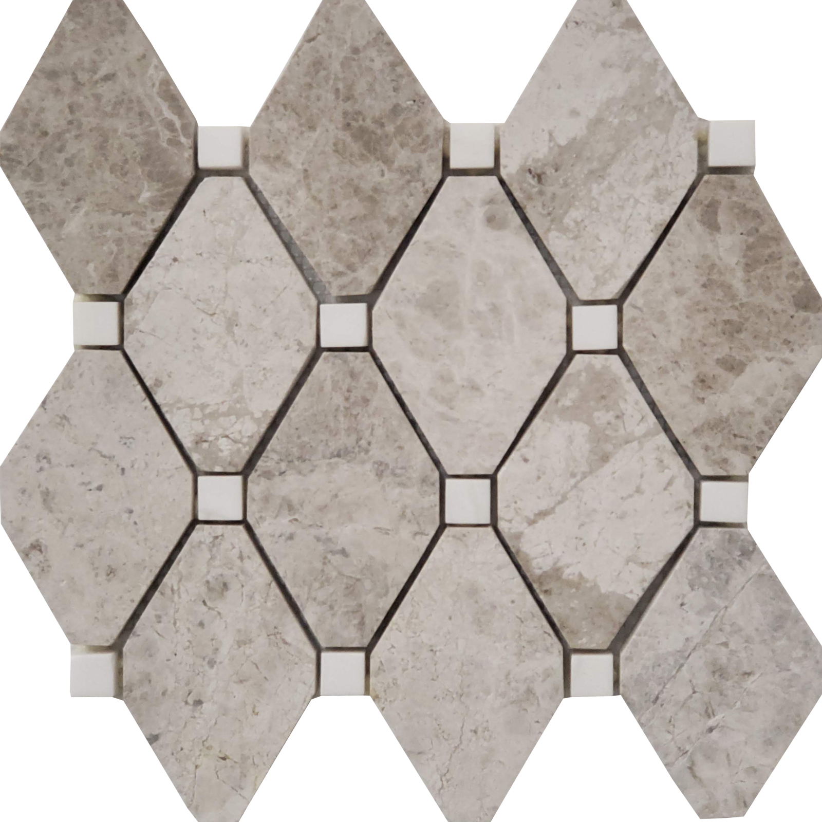 Diamond Mosaic Silver Shadow With White Dot Marble Polished 