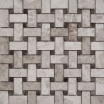 Basketweave Mosaic Silver Shadow With Dark Emperador Dot Marble Polished 