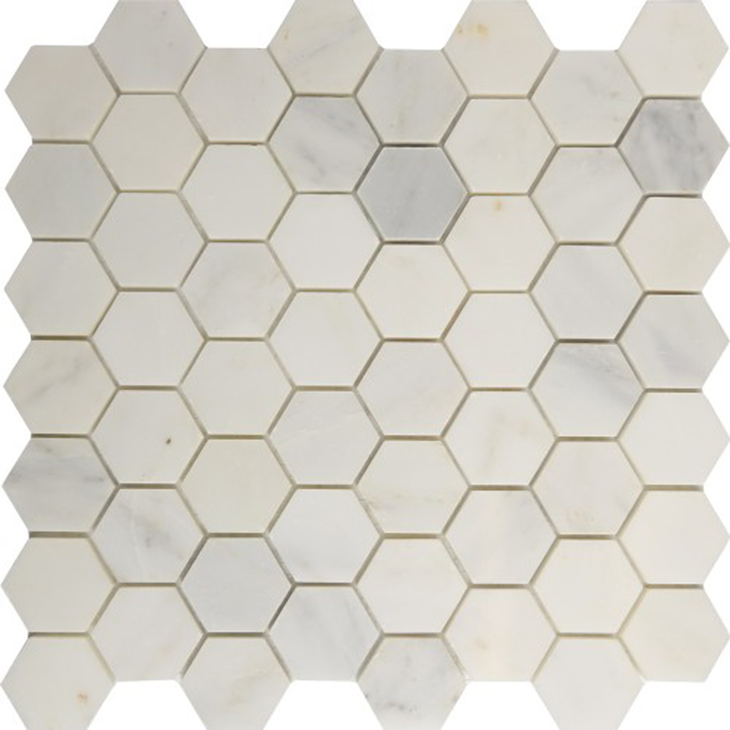 1-1/2 inch Hexagon Mosaic Statuary Carrara Marble Polished 